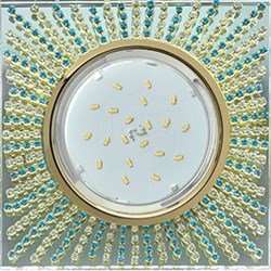 Ecola GX53 H4 5353 Glass Квадрат с прозр.и бирюз. стразами (оправа золото)/фон зерк../центр.часть золото 40x123x123 (к+) FM53SGECB - фото 10255