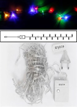 Ecola LED гирлянда 220V IP20 Нить  6м 100Led RGBW, 8 режимов, прозр.провод с вилкой N2YM06ELC - фото 11313