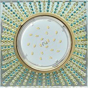 Ecola GX53 H4 5353 Glass Квадрат с прозр.и бирюз. стразами (оправа золото)/фон зерк../центр.часть золото 40x123x123 (к+) FM53SGECB