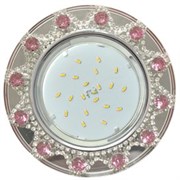 Ecola GX53 H4 5360 Glass Круг с  прозр.и розов. стразами Корона (оправа хром)/фон зерк../центр.часть хром 52x123 (к+) FF53RNECB