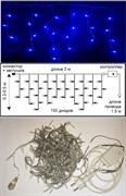 Ecola LED гирлянда 220V  IP44 Бахрома наращиваемая (базовая секция) 3x(0.2-0.5)м 150Led Синий Blue, 8 режимов, прозр.провод с вилкой N5YB03ELC